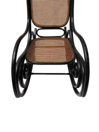 Thonet Art Nouveau Rocking Chair, Black Lacquered Beech, Wicker Seat
